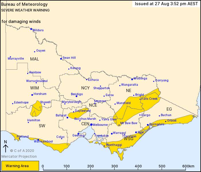 The severe weather warning areas. Picture: BUREAU OF METEOROLOGY