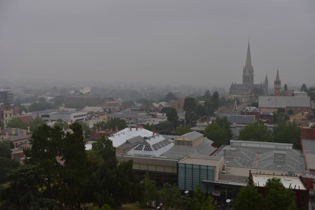 Smoke haze blanketed Bendigo on Monday and such conditions have led to soaring demand for face masks. Picture: BRENDAN MCCARTHY