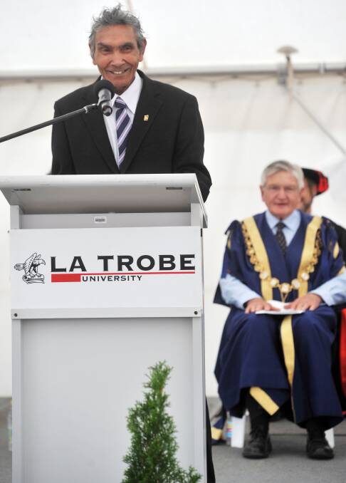 Uncle Brien Nelson delivers the Welcome to Country at the start of La Trobe University's academic year in 2012. Picture: BRENDAN MCCARTHY