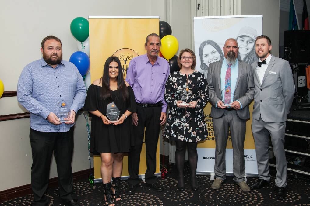 WINNERS: NAIDOC Award winners Patrick Fagan, Sarah Weymouth, Lisa Parkinson and Gordon Hynes with Barry Fary and Dallas Widdicombe from the Bendigo and District Aboriginal Co-operative. Picture: BDAC