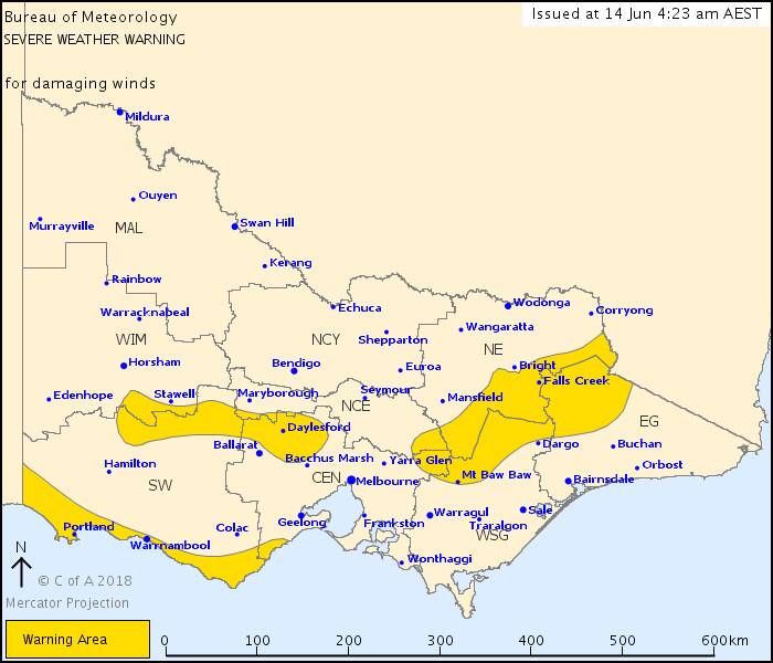The warning areas at 4.23am Thursday. Picture: Bureau of Meteorology