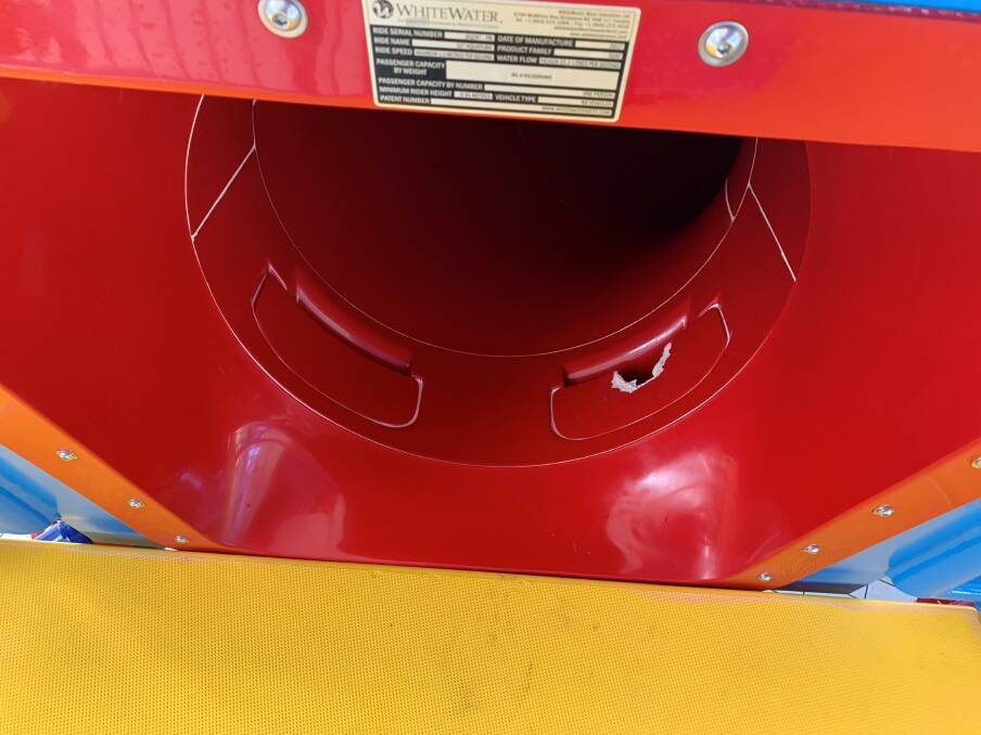 The section of slide where a four-year-old boy got his foot stuck.