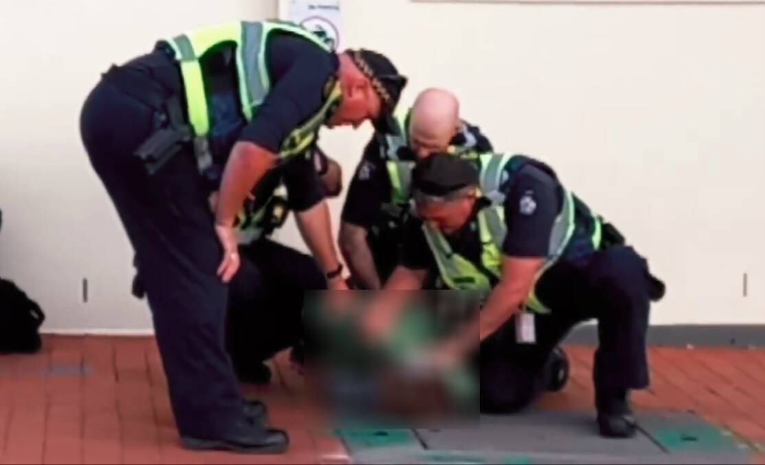 A still from video footage of the incident, which occurred at Bendigo train station last year.