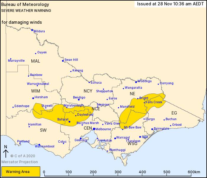 The warning area. Picture: BUREAU OF METEOROLOGY
