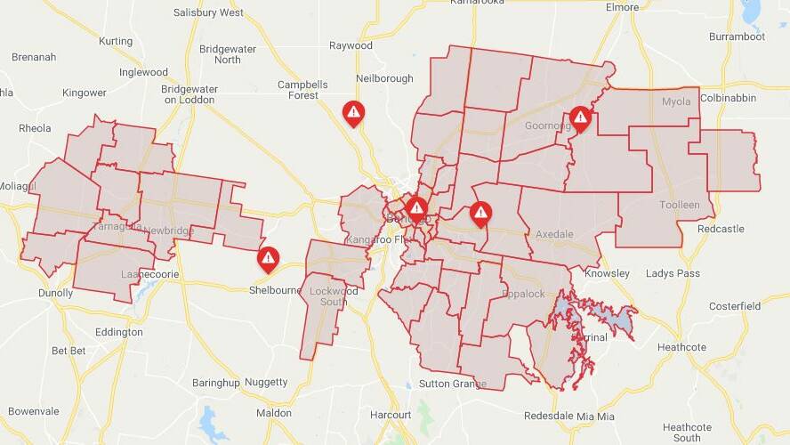 A map of the areas affected by the outages. Picture: POWERCOR