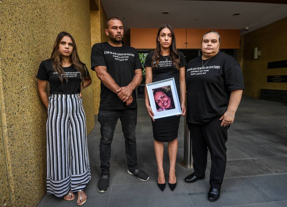 The children of the late Tanya Day, Kimberly Watson, Warren Stevens, Apryl Watson and Belinda Stevens, want the offence of public drunkenness abolished. Picture: JUSTIN MCMANUS