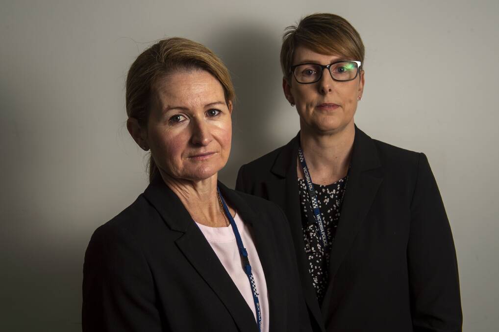 Detective Senior Constables Sally Graham and Jaime Coles are involved in a trial aiming to address financial elder abuse. Picture: DARREN HOWE