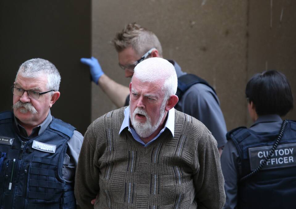 Gary Harrison leaves Bendigo Magistrates' Court. He is charged with child sexual offences.