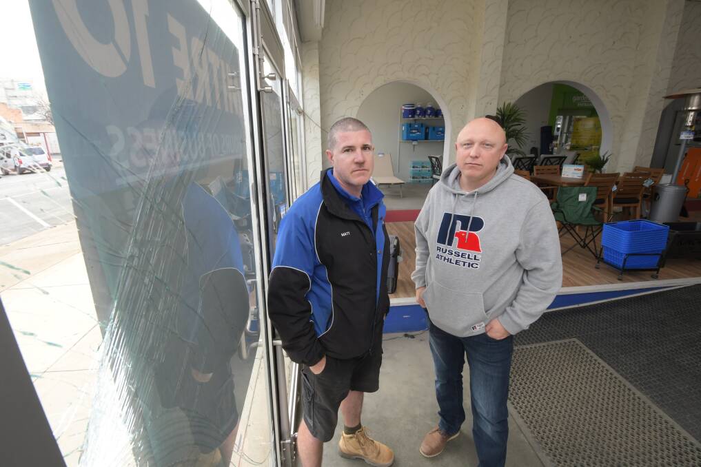 Rochester Mitre 10 owner Matt Hawker and Rochester Sportspower owner Darren Pain are among the business owners considering contributing to private security patrols in the town. Picture: NONI HYETT
