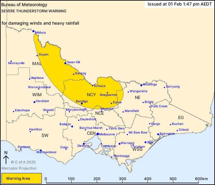 A severe thunderstorm warning has been issued. Picture: BUREAU OF METEOROLOGY