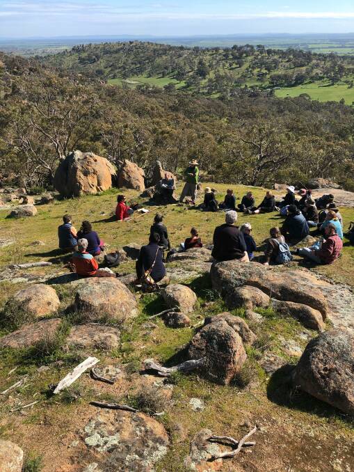 Participants on a cultural walk at Mount Tarrengower (Dharrengower). Picture: SUPPLIED