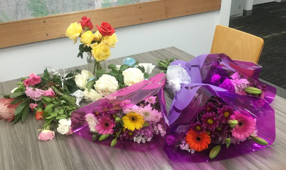 Some of the flowers left in condolence at a central Victorian police station. Picture: SUPPLIED