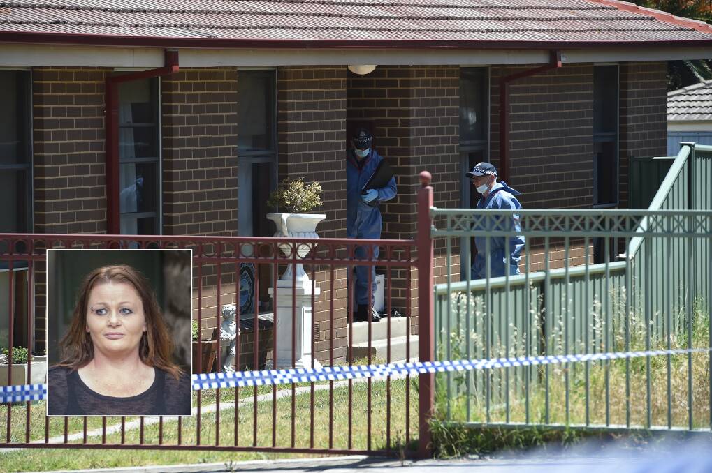 MURDER: Crime scene investigators at the home where Darren Reid was fatally injured and, inset, his murderer Kate Stone. Pictures: NONI HYETT, DARREN HOWE