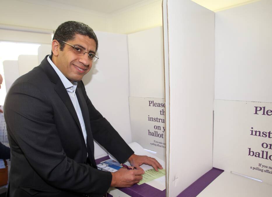 Liberal candidate Sam Gayed casting his vote on Saturday. Picture: GLENN DANIELS
