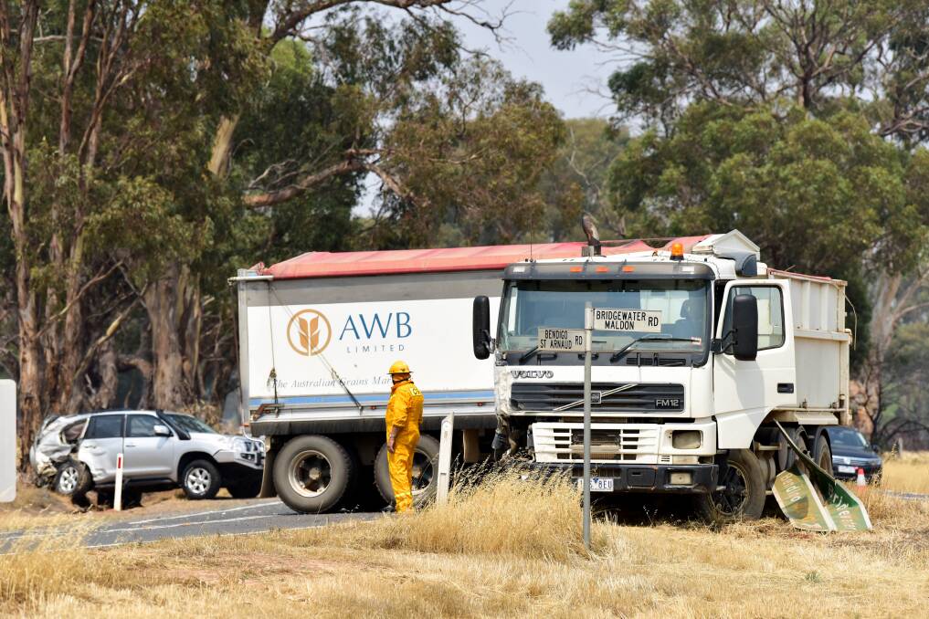 A collision involving a four-wheel-drive and truck on January 14 was the second to occur at the intersection of the Wimmera Highway and Bridgewater-Maldon Road in four days. Picture: BRENDAN MCCARTHY