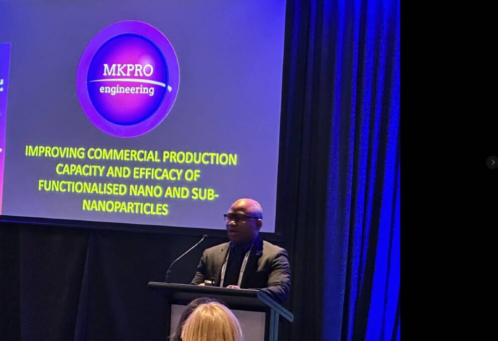 MKPro Engineering director Dr Michael Akindeju speaking at a conference. Picture supplied
