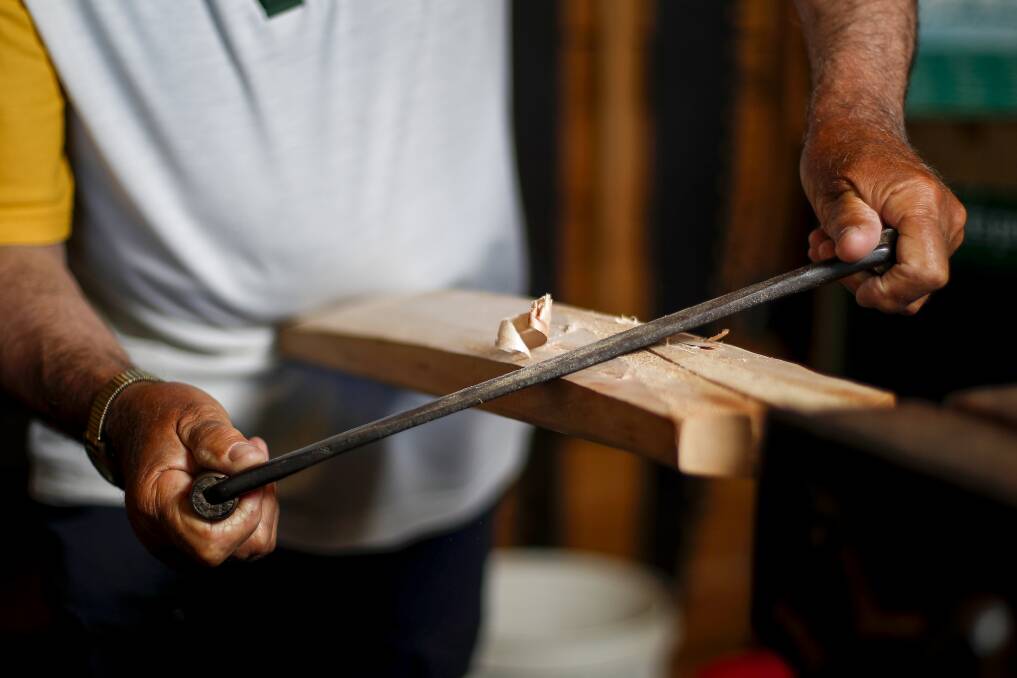 EXPERT: Each cricket bat is handcrafted from the female willow trees grown at the Shepherds Flat property. Photo: Dylan Burns