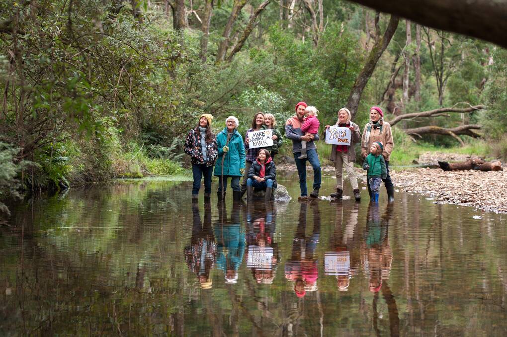 CLOCK IS TICKING: Some of the 200 members of Wombat Forestcare met on the Lederderg River near Blackwood to discuss their hopes for the Wombat Forest to be reclassified as a National Park. Picture: Sandy Scheltema