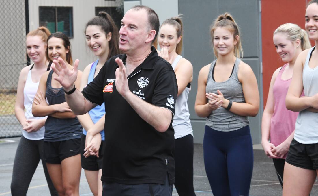 Rob Wright takes charge of Kangaroo Flat training earlier this year. Picture: DARREN HOWE