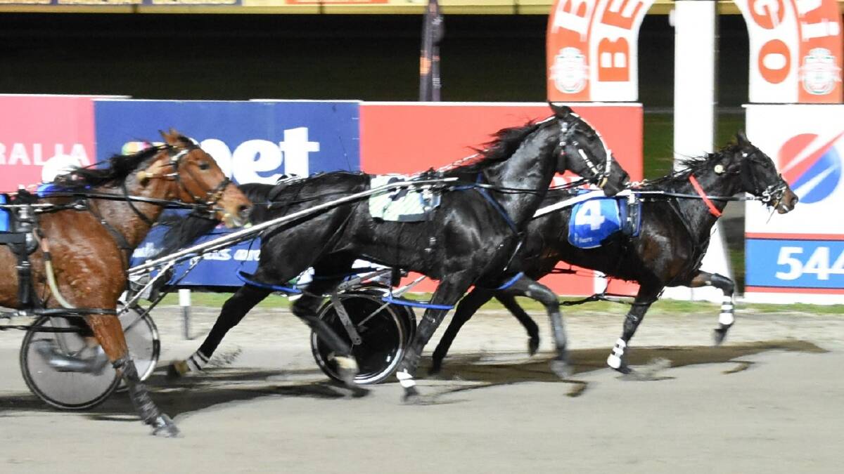 Rod Lakey (obscured) steers Nikita Adele to victory at Lord's Raceway on Monday night. Picture: CLAIRE WESTON PHOTOGRAPHY