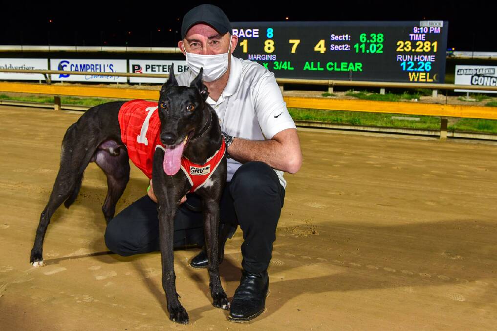 Pearcedale trainer Jason Thompson is eyeing his fifth Bendigo Cup win following Typhoon Sammy's brilliant heat win in track record time on Saturday night. Picture: GREYHOUND RACING VICTORIA