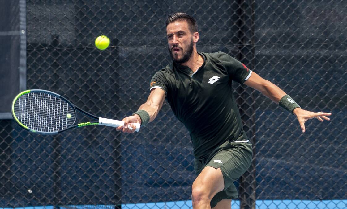 Fifth seed Damir Dzumhur, from Bosnia and Herzegovina, announced himself as a contender with a straight sets win over Australian Dane Sweeny on Tuesday at the Bendigo Tennis Centre. Pictures: DARREN HOWE