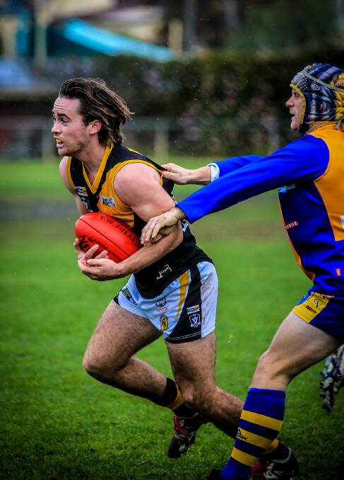 Max O'Sullivan in action for Kyneton against Golden Square last season at MyJet Oval. Picture: SAA Imaging