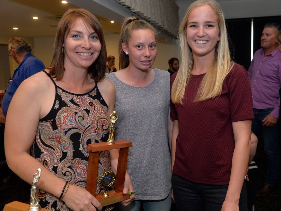 Claire Lowe, daughter Jamison Lowe and Maggie Trewin at the HDFNL's Cheatley Medal
Picture: BRENDAN McCARTHY
