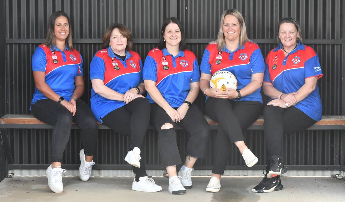 North Bendigo netball leaders Kristie Alford, Liz Taylor, Kiralee Kinder, Stacee Kingdon, and Bobbie Simpson are eagerly looking to a bright future for the Bulldogs. Picture by Kieran Iles