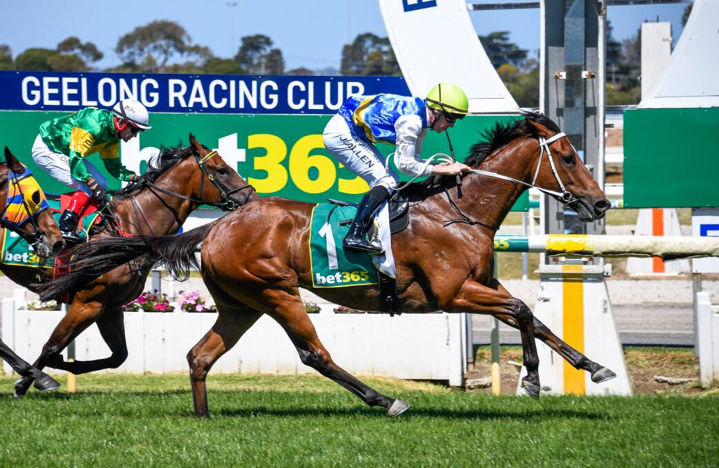The future is bright for the impressive Kym Hann-trained four-year-old Rogue Star, pictured winning at Geelong this month. Picture: RACING PHOTOS