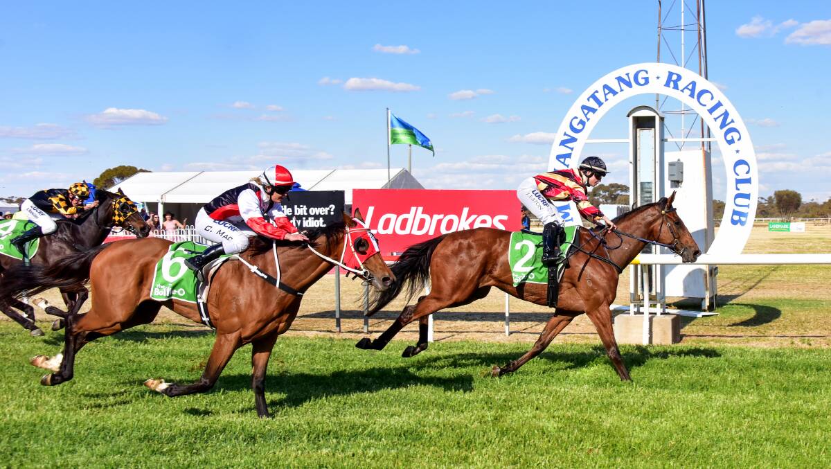 Not to Know, ridden by Jessica Eaton, beats It's Choux Time (Chelsea MacFarlane) to win the 2019 Manangatang Cup. Picture: BRENDAN McCARTHY/RACING PHOTOS