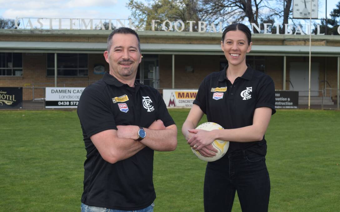 NEW ERA: Magpies coaches Gary Cooke and Fiona Fowler at Castlemaine. Picture: KIERAN ILES