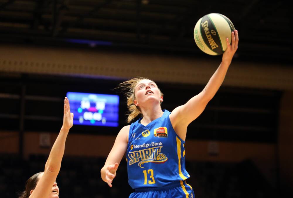 Abbey Wehrung shines for the Spirit against Canberra with 30 points. Picture: GLENN DANIELS