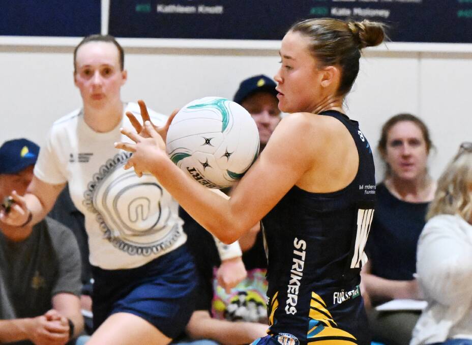 Shae Clifford was a continual threat in the midcourt for the Bendigo Strikers against VNL powerhouse City West Falcons on Wednesday night. Picture by Darren Howe