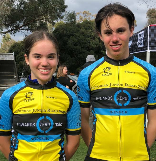 Jasmine and Patrick Eddy are among seven Bendigo cyclists selected in the Victorian team for the Junior National Road Championships. The siblings are pictured after their wins in the Victorian Junior Road Series.