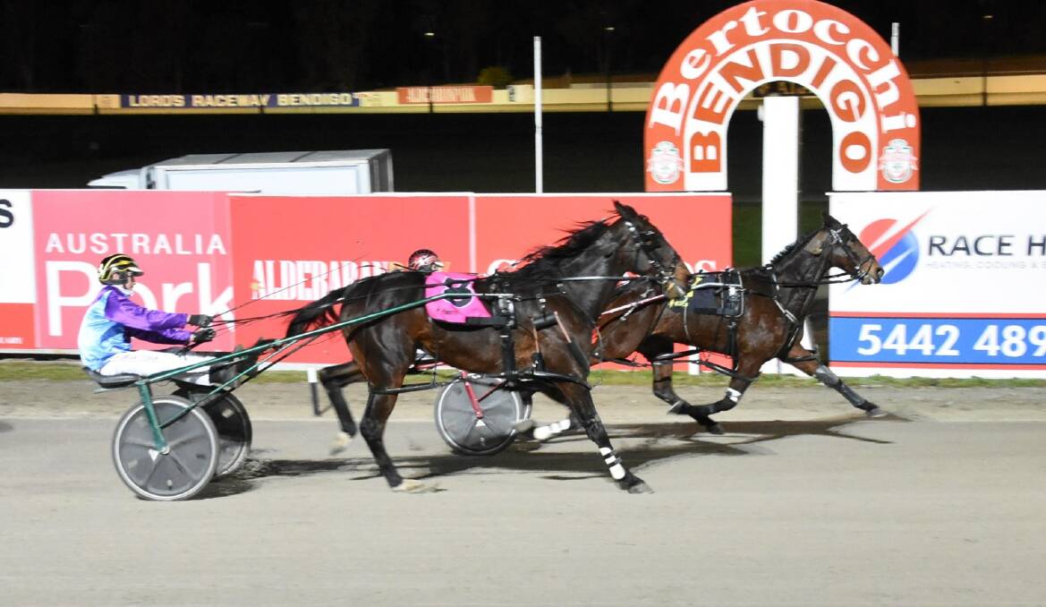 Tayla French brings up career win number 50 aboard Hard Rock Shannon (inside), who is trained by her father Terry at Heathcote. Picture: CLAIRE WESTON PHOTOGRAPHY