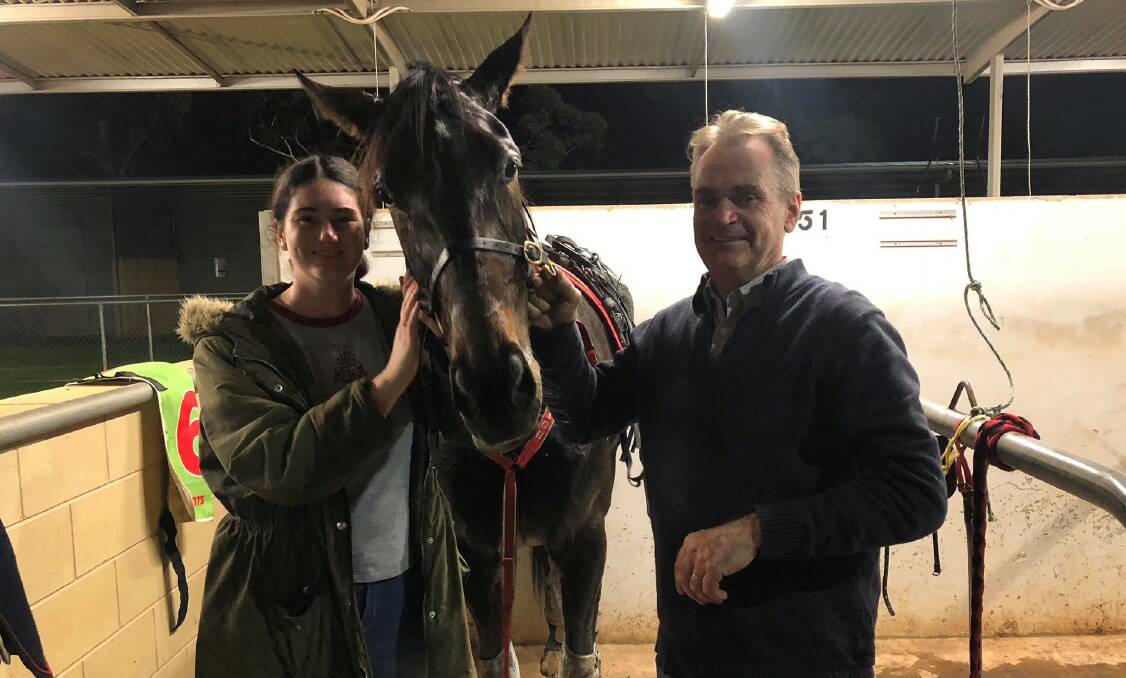Trainer Gary Donaldson with part-owner Jessica Feary at Swan Hill on Wednesday night.