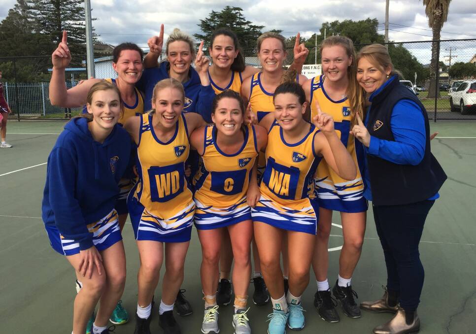 Claire Lowe with the HDFNL's 2018 inter-league team, which defeated Geelong District in Geelong.
