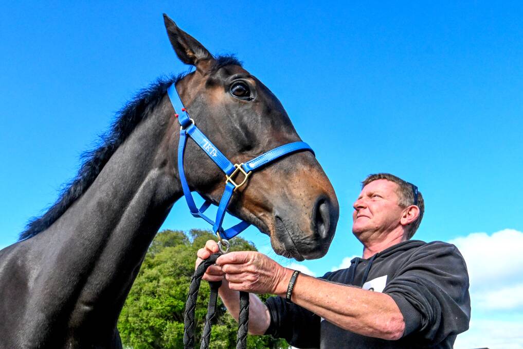 2023 Group 3 Bendigo Cup hopeful Wertheimer, pictured with trainer Matthew Enright, will have his first start since late last year when he tackles a 1500m event at Bendigo on Wednesday. Picture by Darren Howe