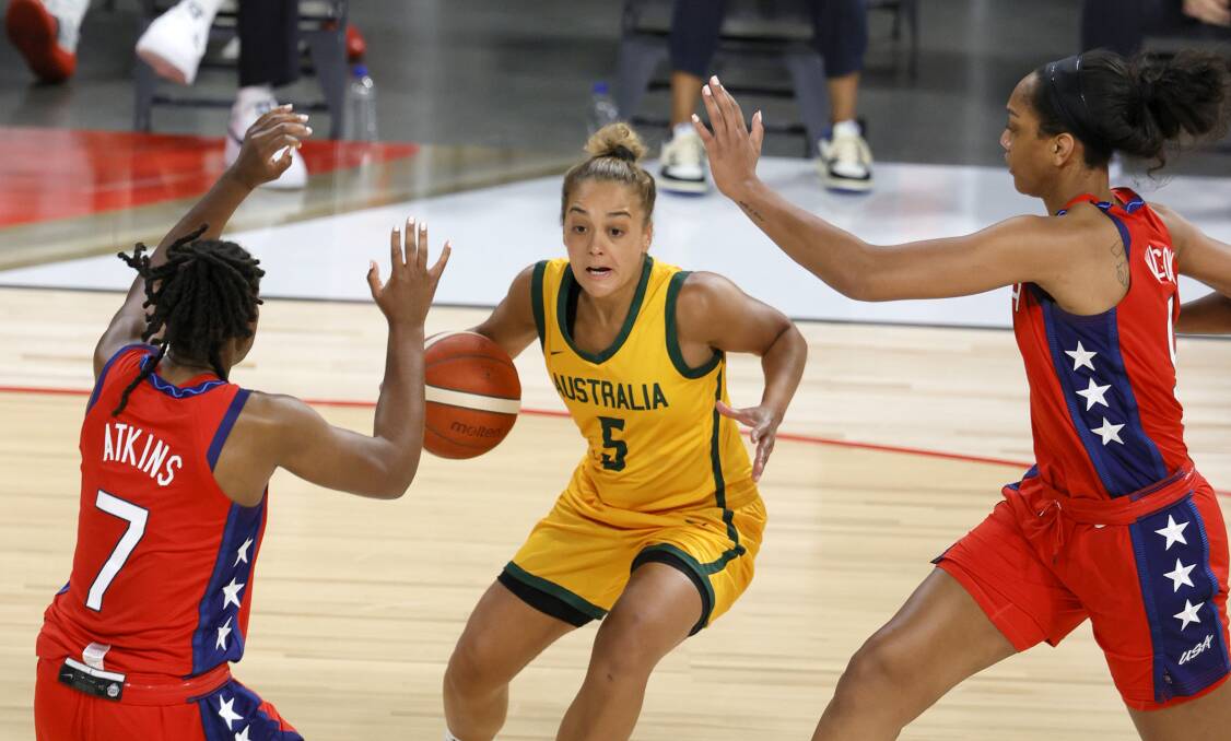 LIVEWIRE: Bendigo Spirit recruit Leilani Mitchell provided plenty of spark for the Australian Opals in a 70-67 win over the USA women's team in their pre-Olympics exhibition game on Saturday morning. Picture: GETTY IMAGES