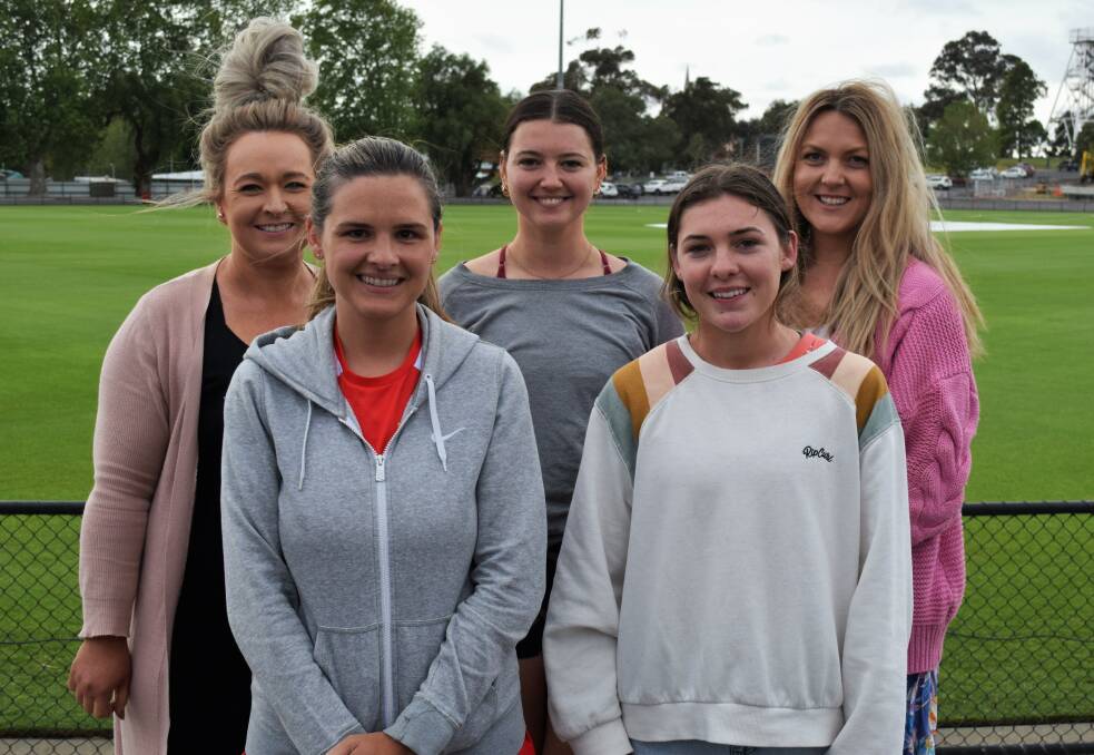 South Bendigo recruits and returning players (from left) Jamie-Lee Clohesy, Hollie Horbury, Olivia Mason, Claudia Griffiths and Alicia McGlashan are eager for the 2022 to roll around. Picture: KIERAN ILES