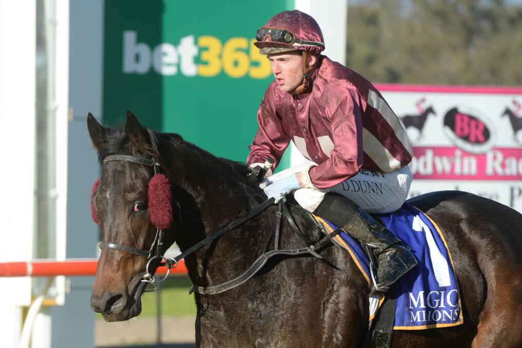 Dylan Dunn and Tatunka after combining for a win at Seymour. Picture: RACING PHOTOS