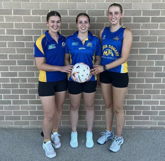 Golden Square captain Cass Humphrey with two of the Bulldogs' new recruits and now vice-captains Jasmin Gallagher and Mia McCrann-Peters. Picture courtesy of Golden Square Football Netball Club