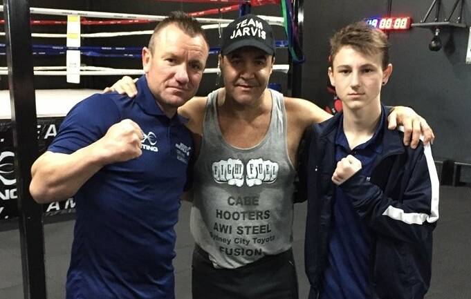 GOLDEN OPPORTUNITY: Bendigo trainer Frank Pianto and rising star Jake May meet Australian boxing legend Jeff Fenech.