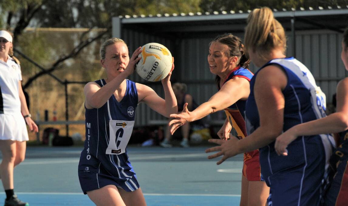 MIDCOURT ACE: Amelia Ludeman in action for Mitiamo against Marong earlier in the 2021 season. The Superoos and Panthers were due to meet for a second time on the weekend before Victoria was plunged into lockdown.