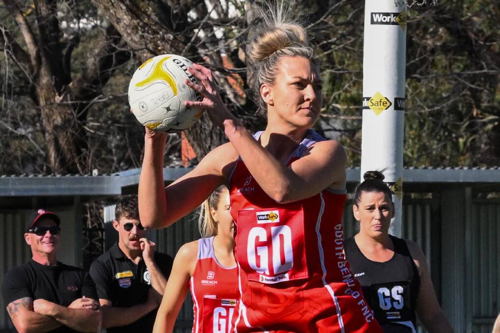 Alicia McGlashan takes charge in defence for South Bendigo during the 2023 BFNL season. She will have a new role in 2024 as playing coach. Picture by Darren Howe