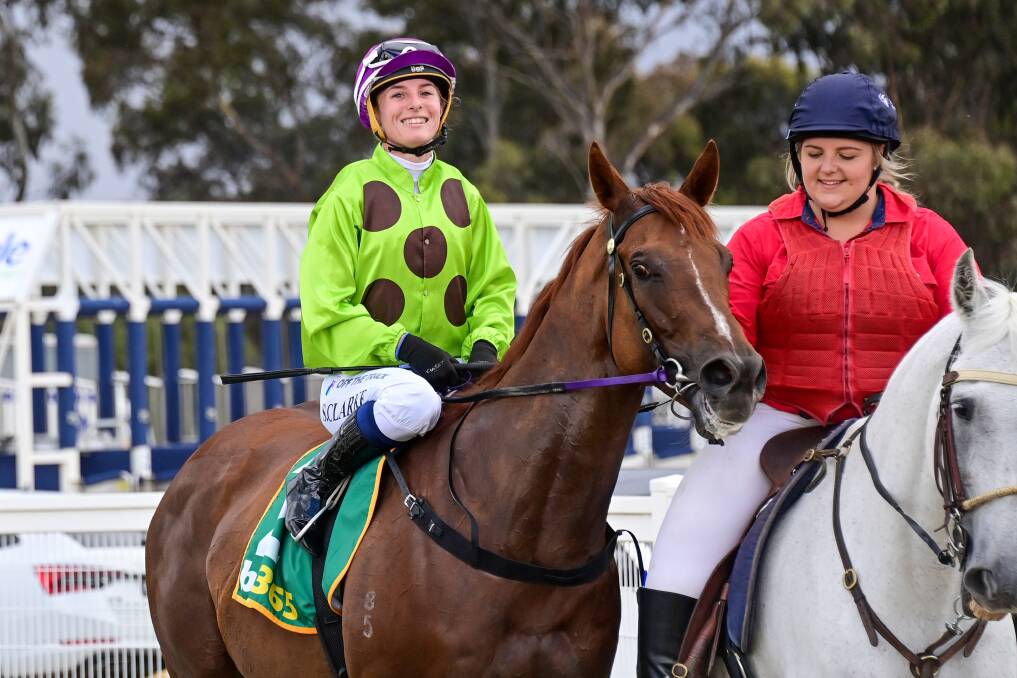 Sheridan Clarke returns to the mounting yard at stawell following her victory on Savoie last Friday. Picture: BRENDAN McCARTHY/RACING PHOTOS