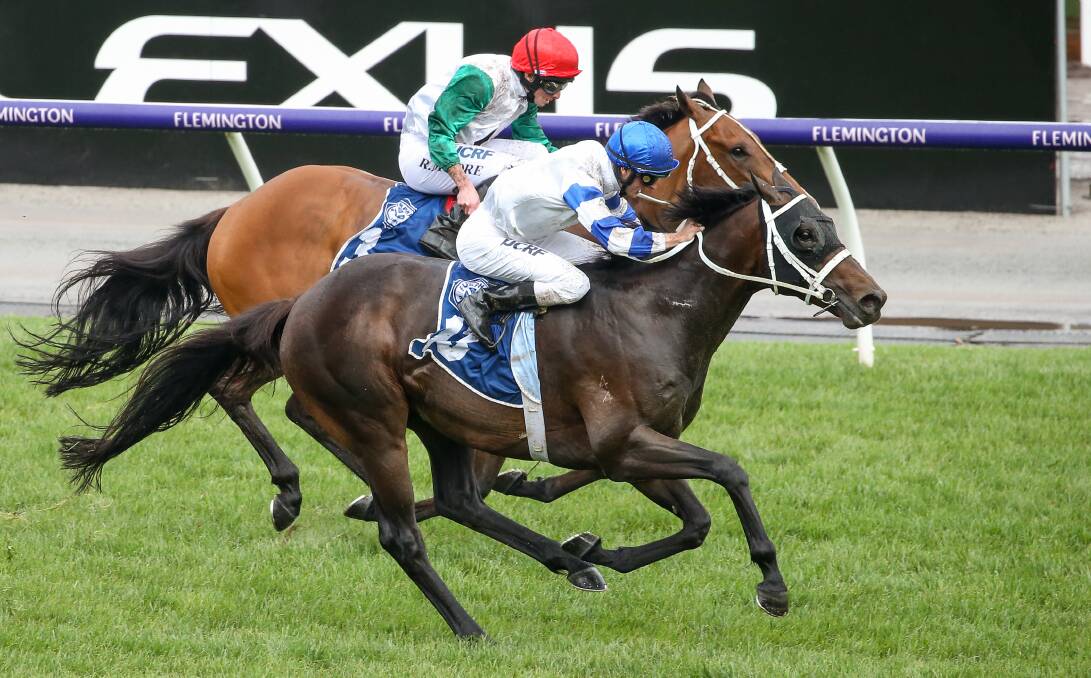 Kaonic, ridden by Zac Purton, wins the Furphy Plate at Flemington Racecourse on 2018 Melbourne Cup day. Picture: PAT SCALA/RACING PHOTOS