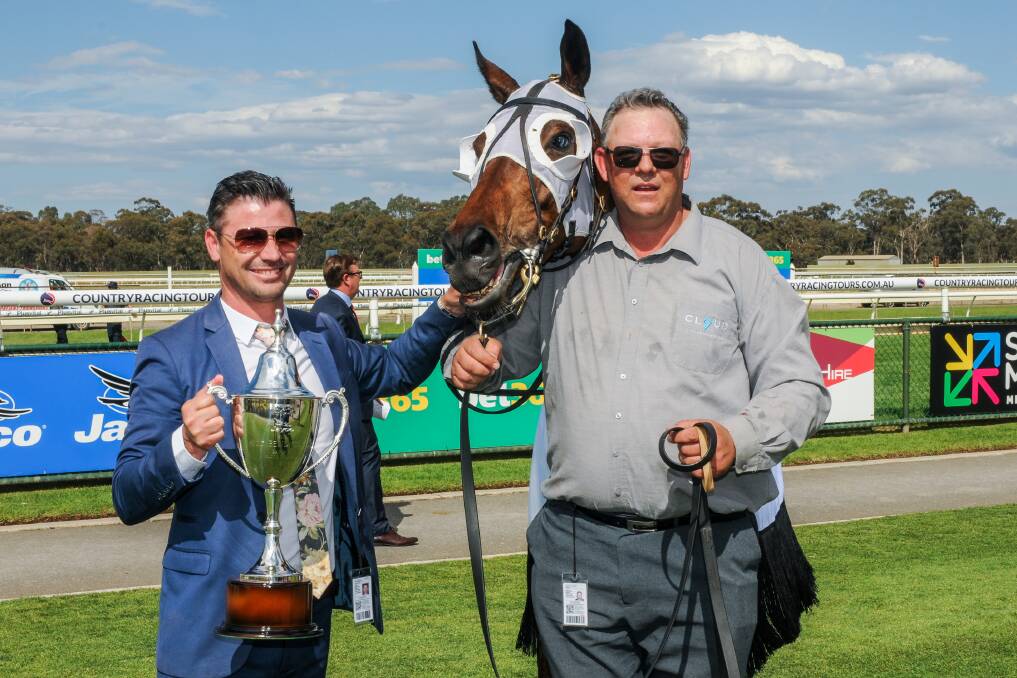 Brent Stanley savours one of his biggest thrills in racing, a Bendigo Cup victory with Red Alto in 2018. Picture: RACING PHOTOS