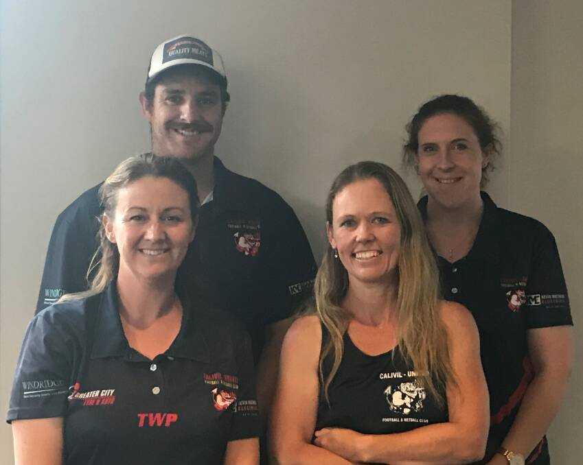LEADERS: Calivil Football Netball Club president Glen Scholtes and netball operations manager Kellie Ansett, with joint A and B-grade coaches Karen Pascoe and Teigan Redwood.